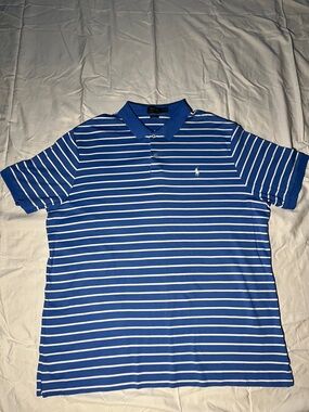 Men’s Polo by Ralph Lauren Blue and White Horizontal Stripe XXL Classic Fit Polo